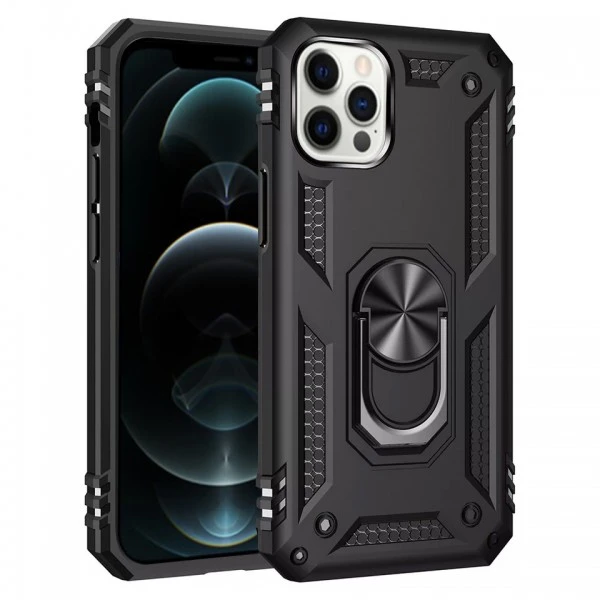 Hybrid Armor With Ring Stand Case - BLACK