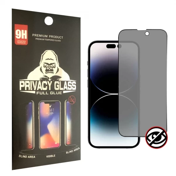 Anti-Spy Privacy Tempered Glass Screen Protectors (10 PCS PER BOX) - Privacy Black Full Cover (IP14 PRO MAX)