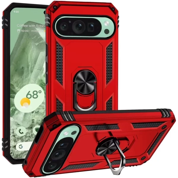 Hybrid ARMOR WITH RING STAND CASE - RED  GOOGLE PIXEL 9 / PIXEL 9 PRO 6.3INCH