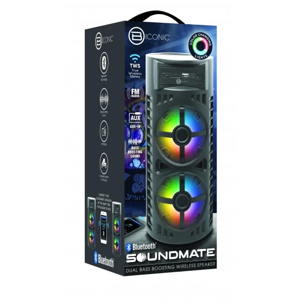 (BY) Biconic SOUNDMATE Bluetooth Speakers W/ LED & FM (BC-AU-BS-115-BK) - BLACK  ALL MODEL