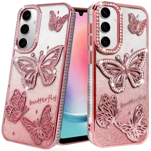 Butterfly Freedom Shimmer Glitter Thick TPU Case Cover - ROSE GOLD Galaxy A26 5G