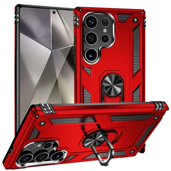 Hybrid ARMOR WITH RING STAND CASE - RED  GALAXY S25 ULTRA