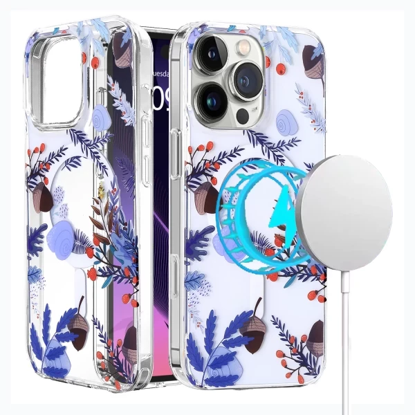 AMUSE MAGSAFE CLEAR - TEAL FLORAL LEAVES (F1)  IPHONE 16 PRO MAX