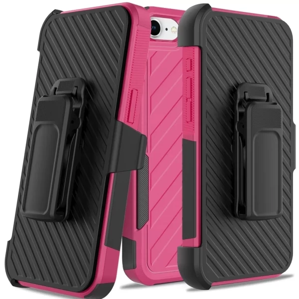Noble lined shockproof dual layer hybrid with Holster - Hot Pink/Black  IPHONE 16e (SE 4)