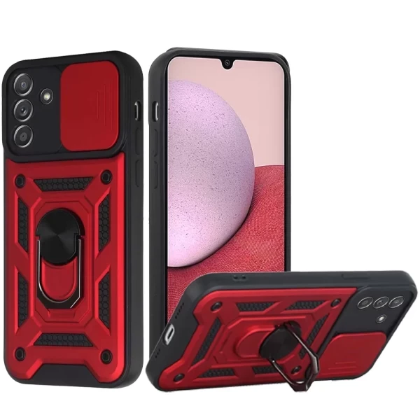 Hybrid ARMOR WITH RING STAND CASE WITH CAM SLIDE - RED GALAXY A14 5G