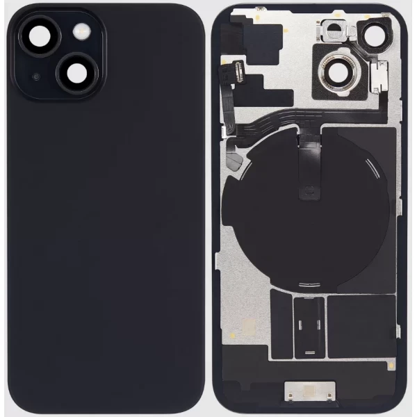BACK GLASS NO LOGO WITH STEEL PLATE & MAGSAFE MAGNET PRE-INSTALLED COMPATIBLE FOR IPHONE 15 - BLACK