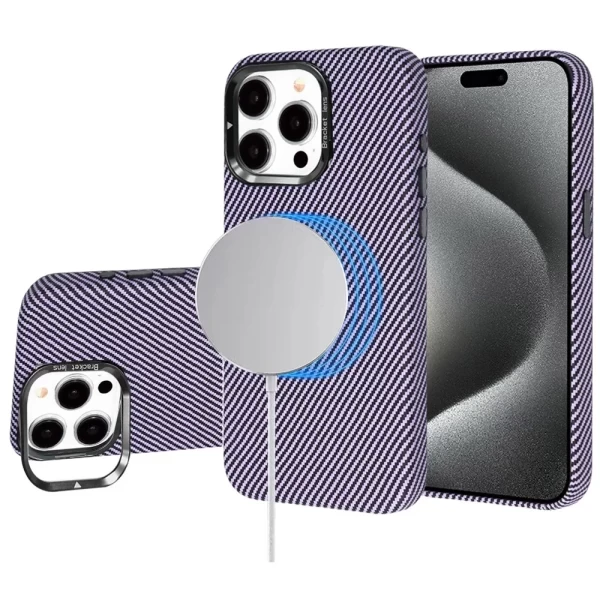 LEATHER CARBON MAGSAFE WITH STAND - PURPLE (I8) IPHONE 16 PRO