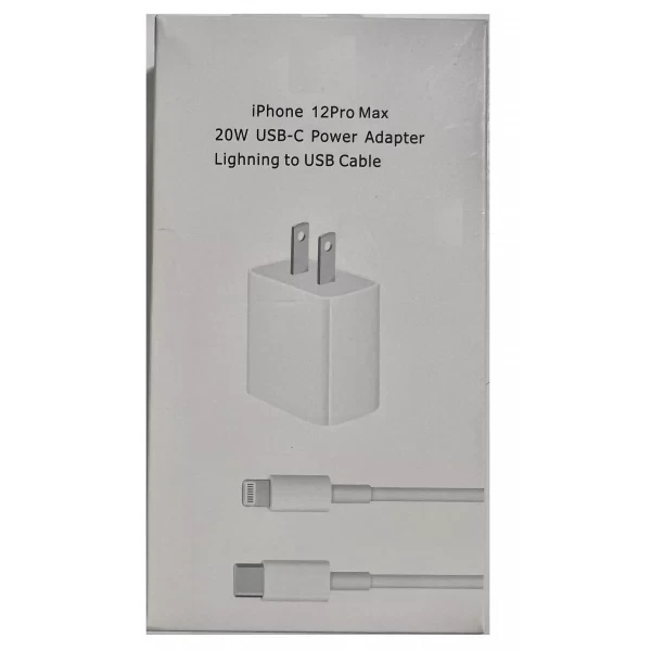 (IV) 20 WATT USB-C POWER ADAPTER & USB-C LIGHTHING CABLE COMBO (NO LOGO) - WHITE   ALL MODEL