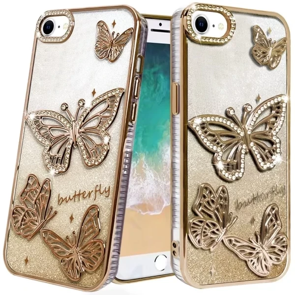 Butterfly Freedom Shimmer Glitter Thick TPU Case Cover - GOLD  IPHONE 16e (SE 4)