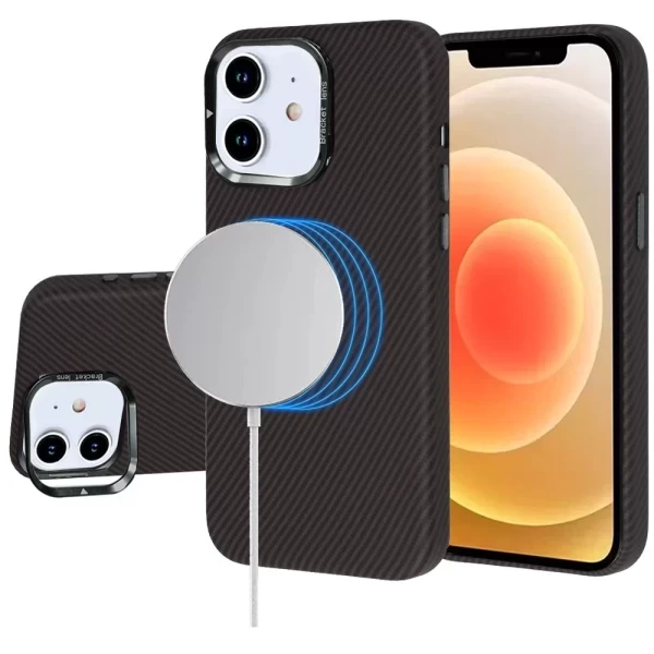 LEATHER CARBON MAGSAFE WITH STAND - BROWN (I4)  IPHONE 12 / 12 PRO