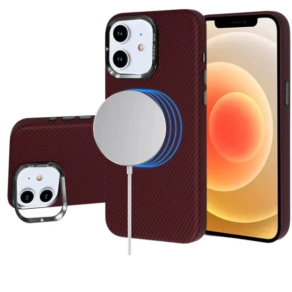 LEATHER CARBON MAGSAFE WITH STAND - RED (I5)  IPHONE 12 / 12 PRO