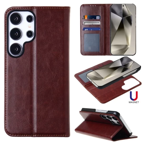 CONVEYOR LEATHER MAGNETIC WALLET - BROWN  GALAXY S25 ULTRA